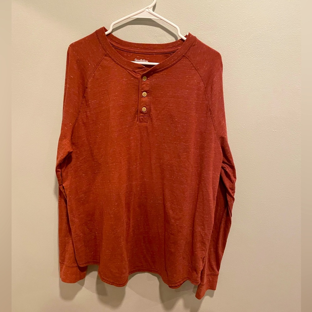 Goodfellow Men’s Rusty Orange 1/4 Button Up Long Sleeve Shirt Size Extra Large